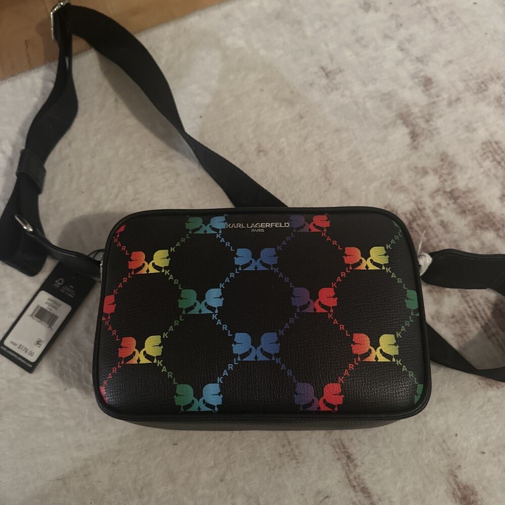 Karl Lagerfeld Women's Crossbody Bag Small Black Graphic Logo New With Tags